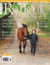 Reiki Magazine Spring 2013 cover featuring a woman walking a brown horse down a wooded path.