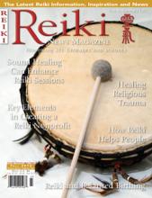 Reiki Magazine Fall 2014 cover featuring a shamanic drum and articles on sound healing.
