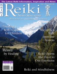 Reiki Magazine Winter 2014 cover featuring a mountain landscape and temple.