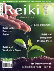 Reiki News Magazine Spring 2018 featuring a hand watering a small green sprout in soil.