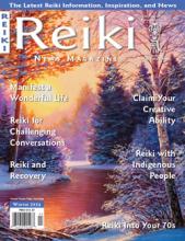Reiki News Magazine, Winter 2024. A winter forest and sunlight.