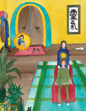 Watercolor of a person receiving a Reiki treatment in a room with a Japanese scroll and plants.