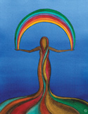 Artistic illustration of a silhouette with rainbow-colored energy flowing through them and forming an arc.