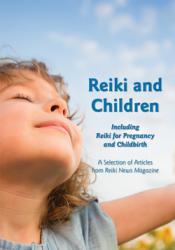 Young child smiling with eyes closed in warm sunlight beside the title “Reiki and Children,” which highlights Reiki for pregnancy and childbirth.
