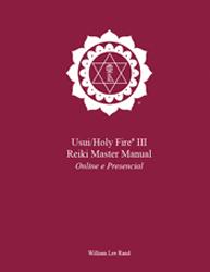 Red book cover with white ICRT logo and Portuguese and English text reading “Usui/Holy Fire® III Reiki Master Manual, Online and In-Person.”